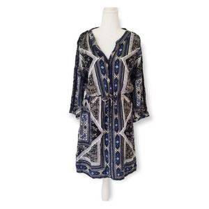 Lola P. ¾ sleeve dress, Paisley print Black, Blue, White- Size S